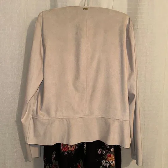 Anne Klein L Cream Micro Suede Open Front Light Professional Peplum Jacket - Picture 2 of 12